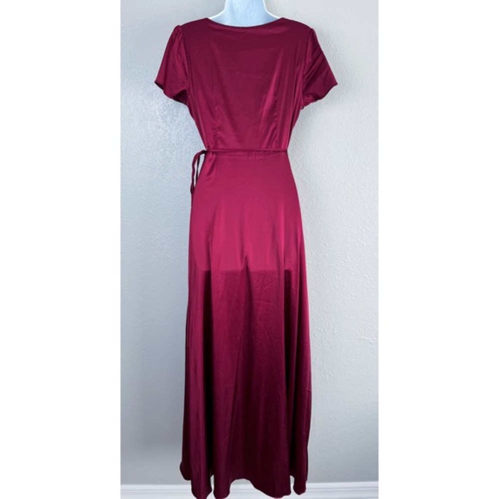 Baltic Born Burgundy Vera Satin Wrap Maxi Dress Short Sleeve burgundy Formal M - Picture 6 of 9